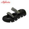 Fashion Aphixta 2025 New Summer Flat Platform Orange Slippers Women Sandals Luxury Crystals Shoes 5cm Chunky Sole Cool Slides