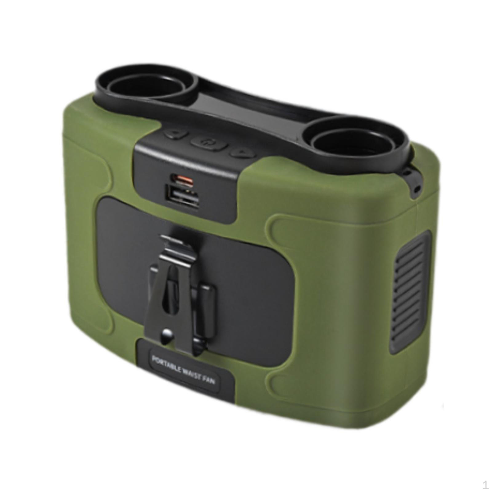 

Portable Waist Fan Cooling Multipurpose Quiet Personal USB Charging for Fishing Outdoor Green 10000mAh