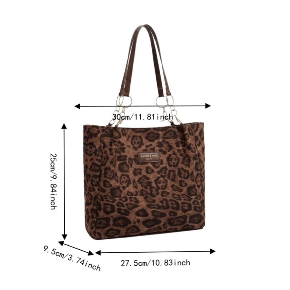 PU Leather Leopard Print Shoulder Bag Zipper Closure Tote Bag Chain Strap Handbag Commuting