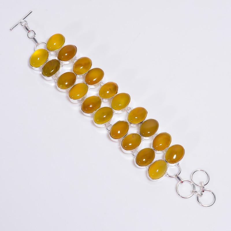 

Dazzling Top Grade Qualite 100% Natural Yellow Chalcedony Oval Shape Ethnic Style Handmade Jewelry 925 Steling Silver Bracelet 6-8 WSJ-4614 6-8 жовтий