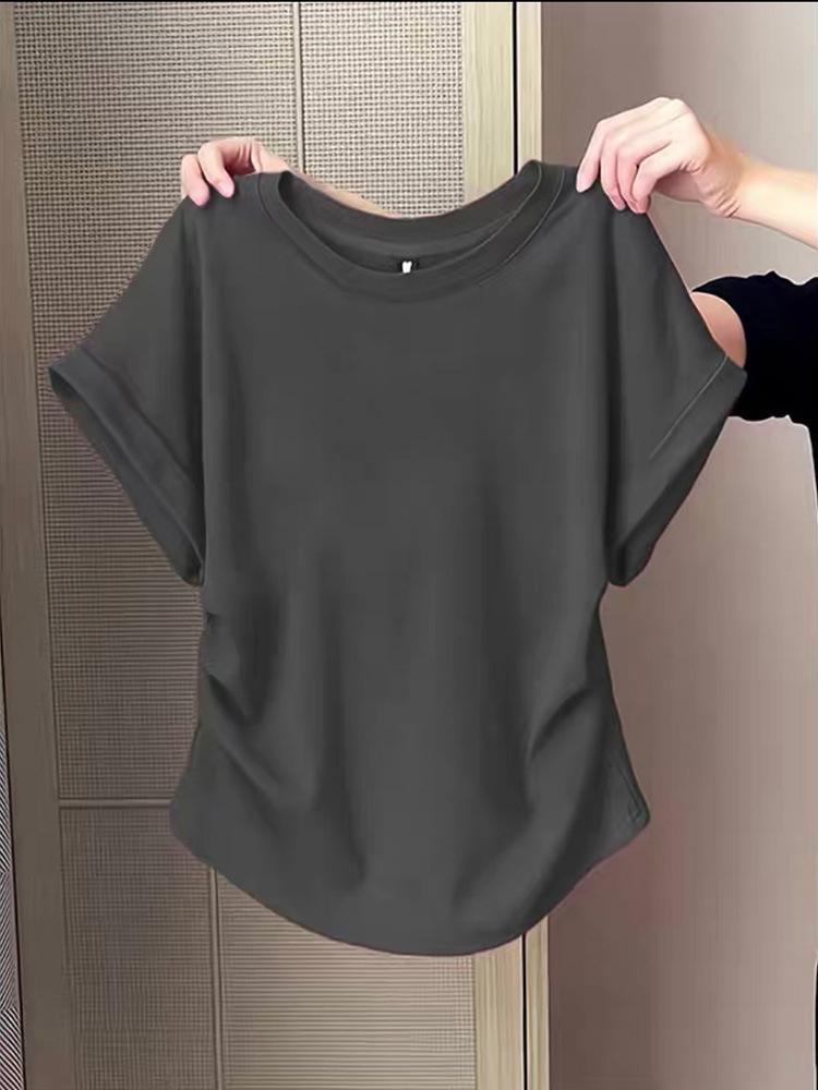 Lotus Root Pink Slimming Cotton T-Shirt for Women, 2026 Style with Cap Sleeves and Cinched Waist.