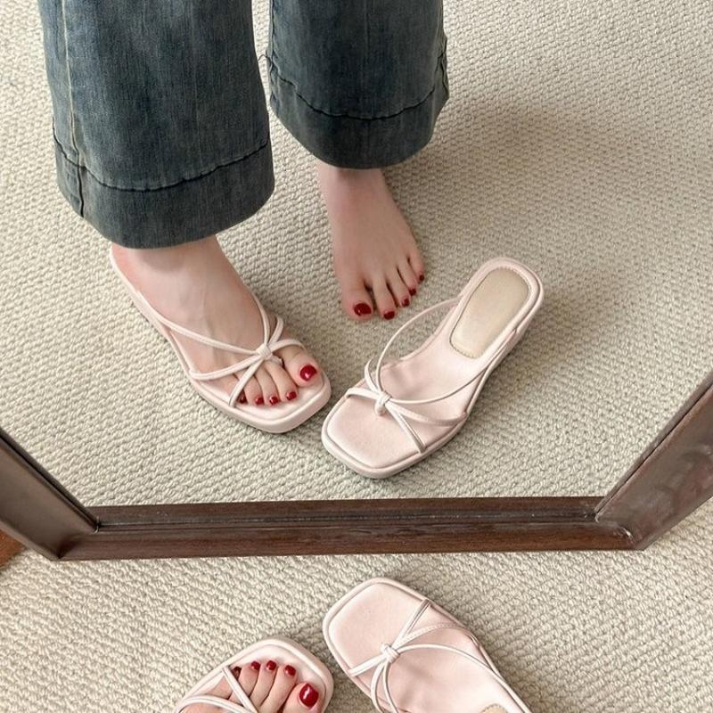 Fashion Fashion Wedge Slippers Summer New Square Toe Open Toe Thin Strap Clip Toe Platform Non-slip Wear-resistant High Heels