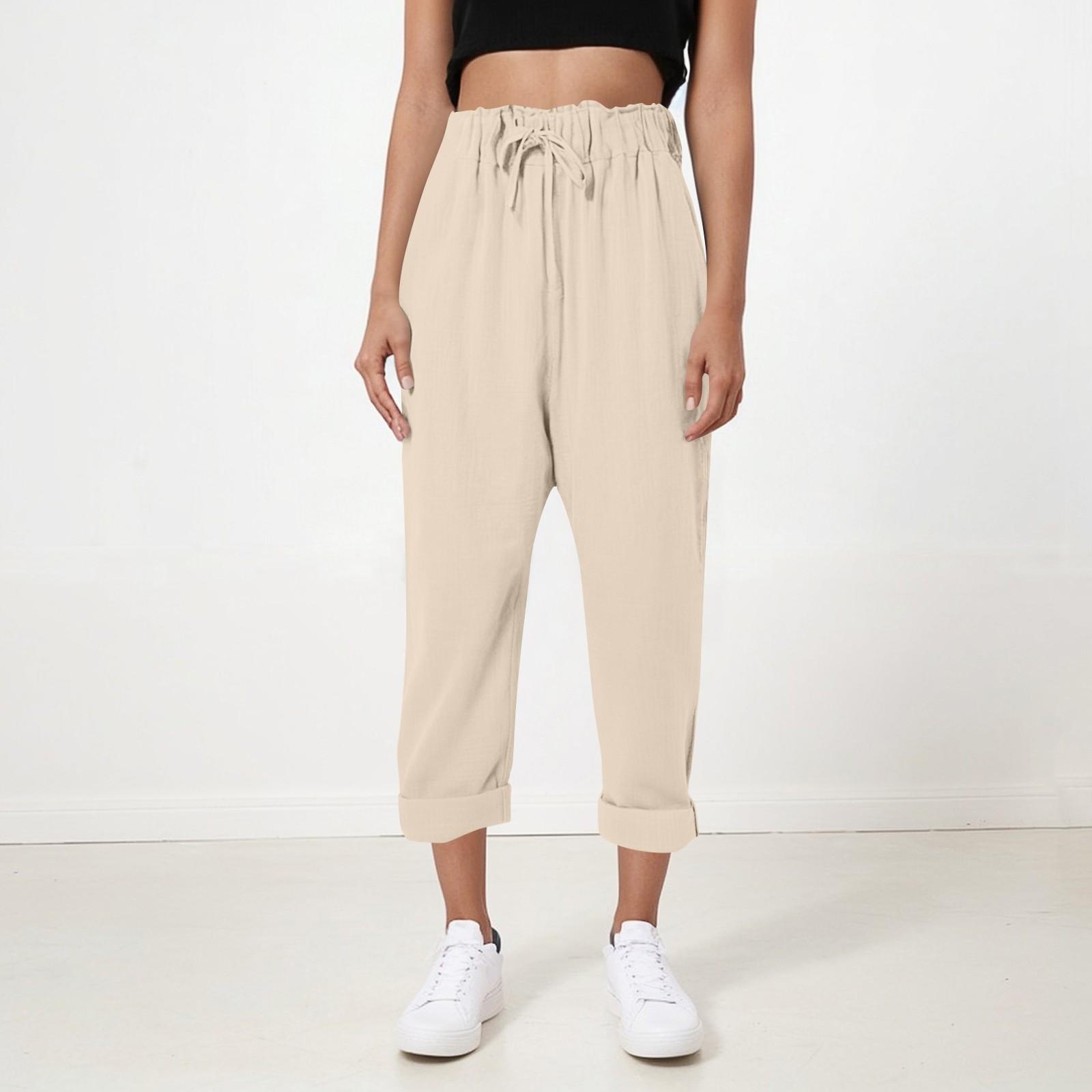 

Ladies Loose Casual Cotton Linen Thin Color Home Pants Cropped Pants XXXXXL