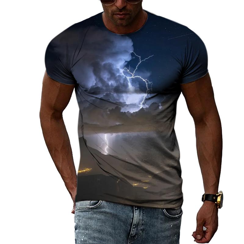 Summer New Fashion Lightning Graphic T Shirts For Men Casual 3D Natural Climate Print T-shirts Personality Cool Blouse T-shirts