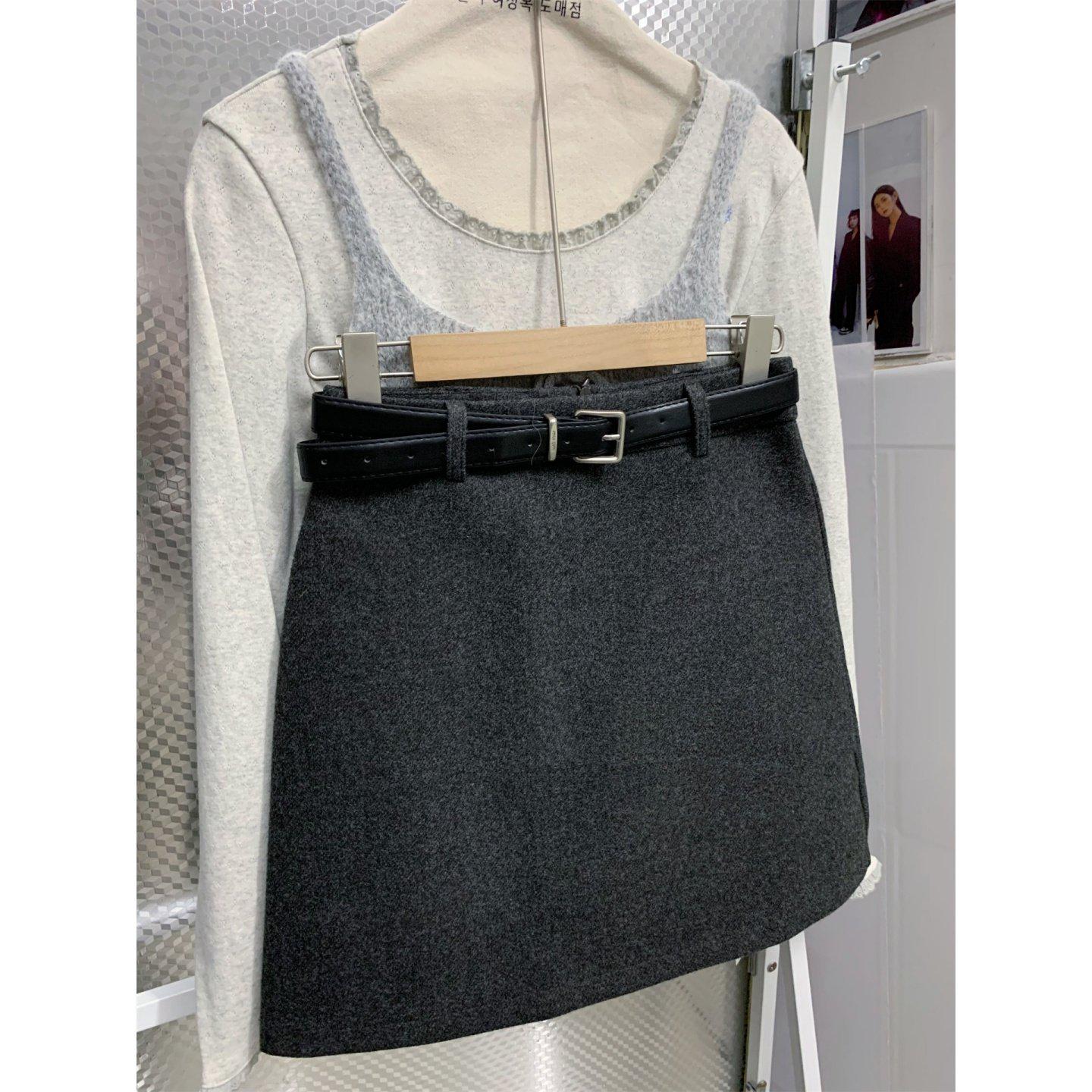 

Plus Size High-Waisted Grey Wool A-Line Midi and Mini Skirt Combo for Spring and Autumn S