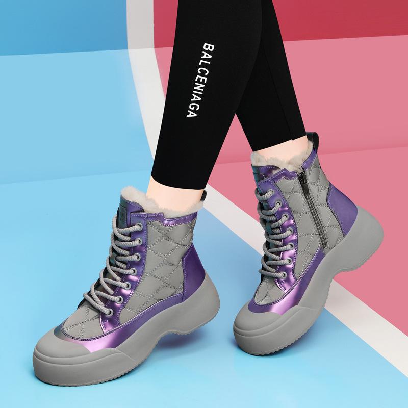 Fleece thickened warm Northeast snow boots children's large cotton boots autumn and winter new British style thick-soled high-top short boots