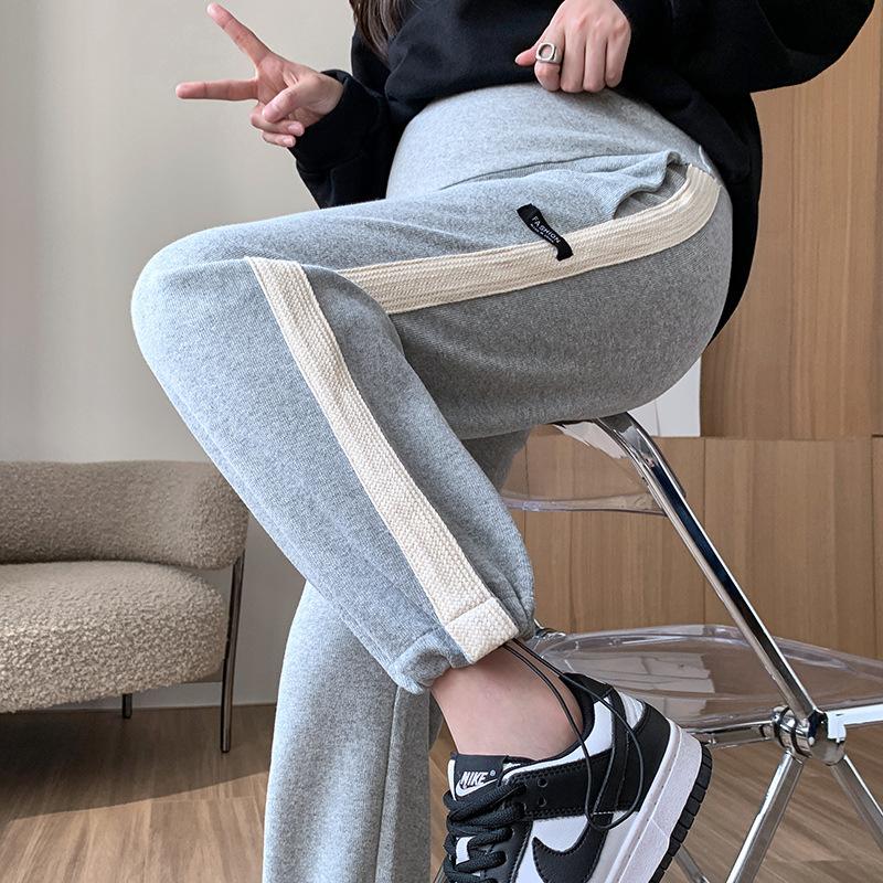 

Реальное фото новой осенней одежды с завязками на щиколотках, брюки для беременных, весенне-осенняя одежда, свободные повседневные широкие прямые брюки-двойка L светло-серый