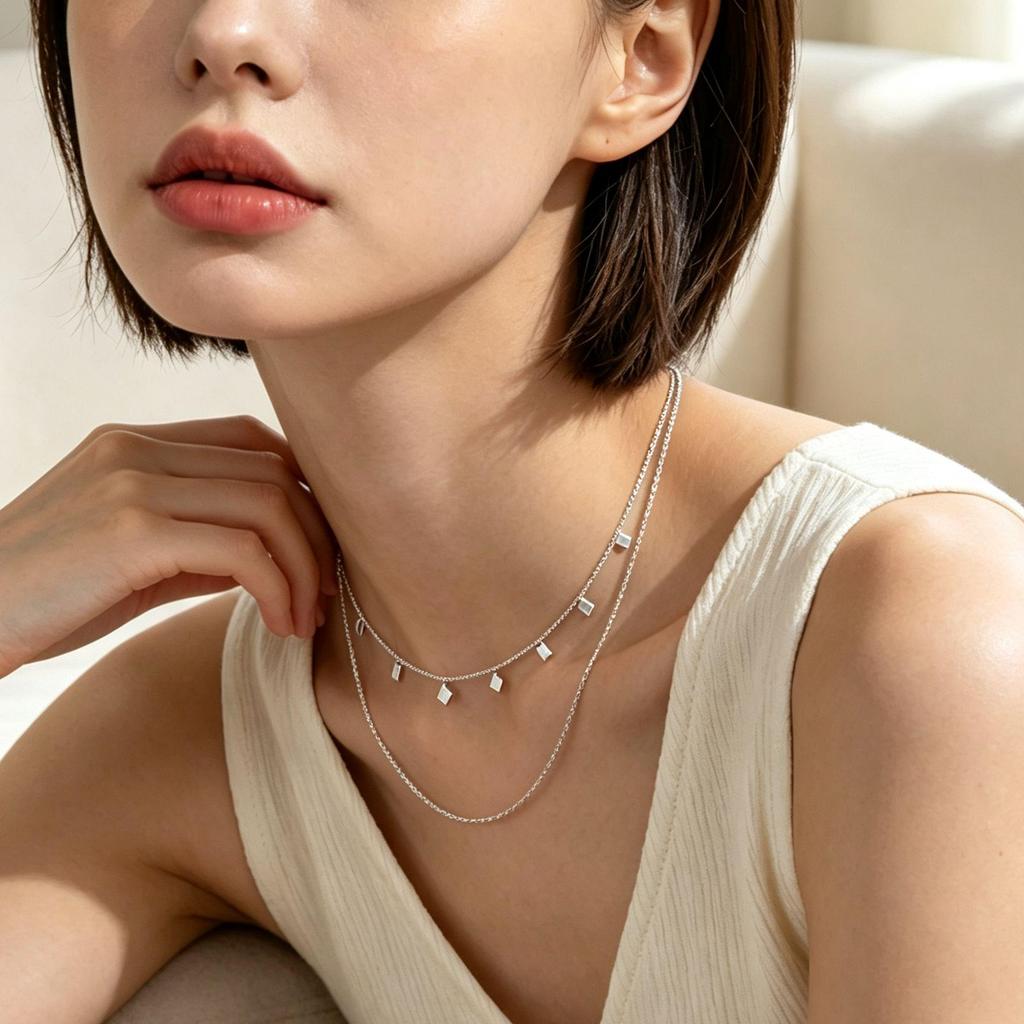 Twisted Double-Layer Titanium Steel Necklace with Tassel - Fashionable and Versatile Clavicle Chain for Women