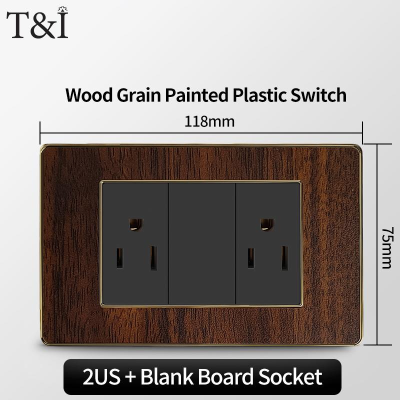 T&I Type 118 Black Retro Wood Grain Wall Plate, US Standard Electrical Outlet Cover with Switch