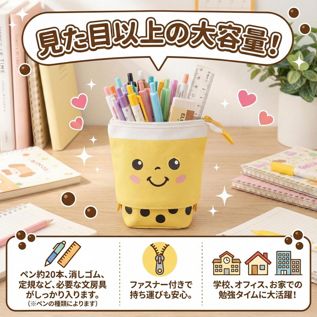 Tapioca Pencil Freestanding Pen Expandable Pen Pen Cute Pencil Pencil Large Small Item Storage Queen-b Case, 2-Way, Stand, Holder, Pouch, Holder,