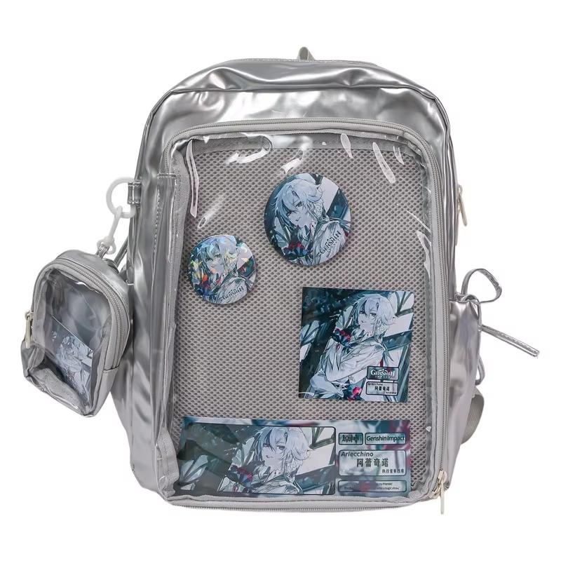 

New Y2K Cute Ita Backpack Students Large Capacity Knapsack Casual Girl Transparent DIY Display Rucksack Trendy Travel Schoolbags 38x30x11cm срібний