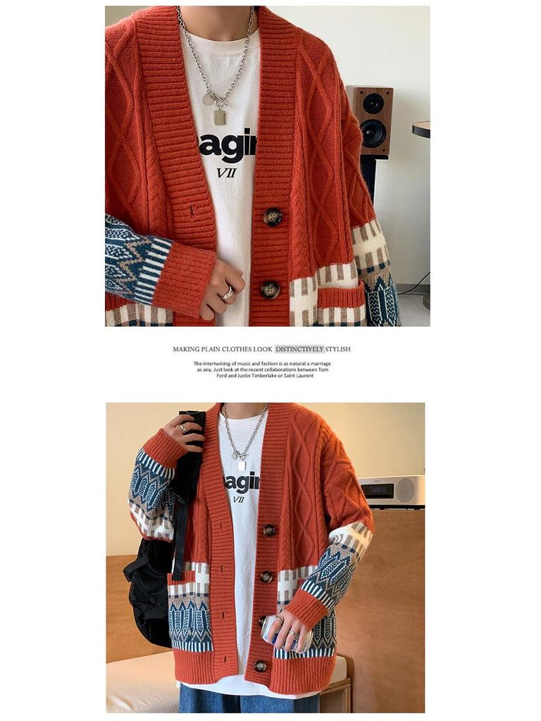 Men's Oversized Knitted Cardigan Sweater - Autumn/Spring Long Sleeve Fashion Top