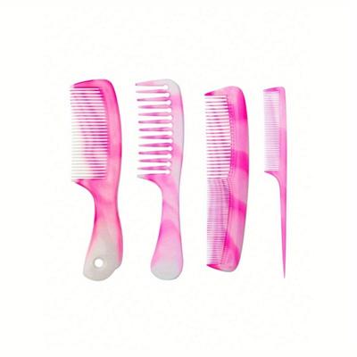 1/4 Pieces Pink Hair Comb Set - Multifunctional Hair Comb, Wide Tooth Comb, Fine Tooth Comb, Mouse Tail Comb And Double Headed Comb