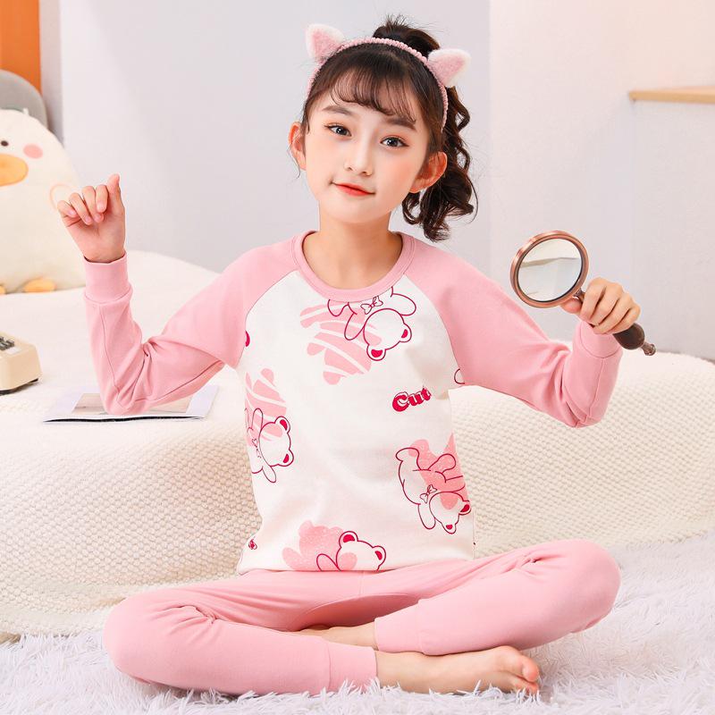 Pure Cotton Flannel Autumn/Winter Girls' Round Neck Underwear Set