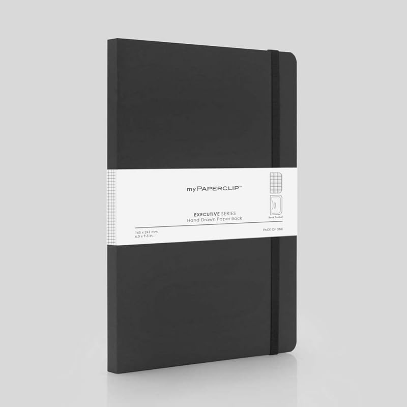 myPAPERCLIP Executive Series Notebook, Large (165 x 241 mm, 6.5 x 9.5 in.) Checks, ESX192L-C Black