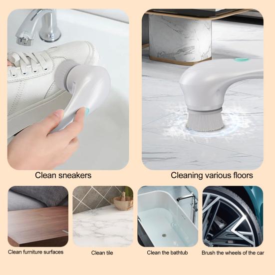 Electric Spin Scrubber Cordless Rechargeable Cleaning Brush with 5 Interchangeable Heads Powerful Motor Cleaning Scrubber