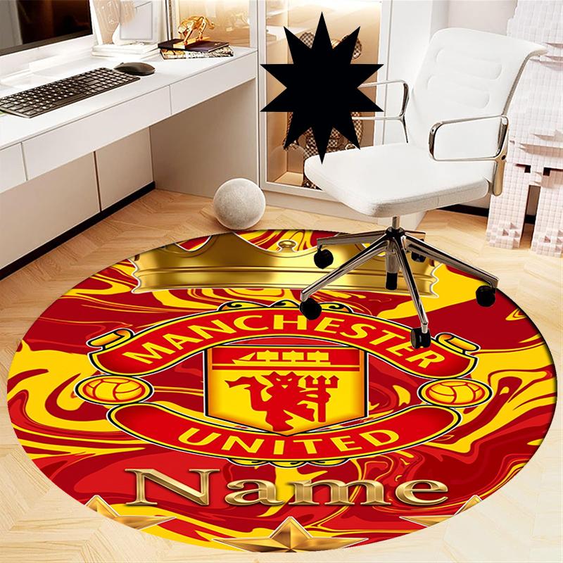 Custom Name Manchester United Printed Round Rug Carpet Chair Rug Area Rug Entryway Doormats,for Office Chair Living Room Bedroom Kitchen Room.