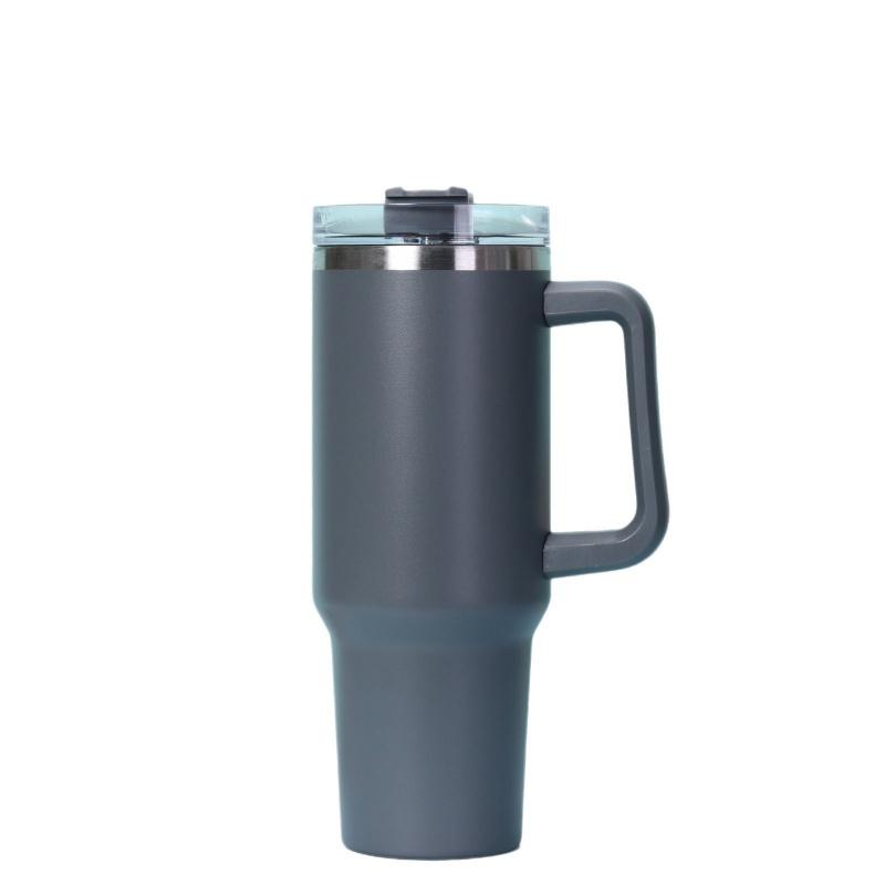 Simple Solid Color Large Capacity Double-layer Vacuum Stainless Steel Thermos Cup with Straw Coffee Cup Outdoor Car Water Cup