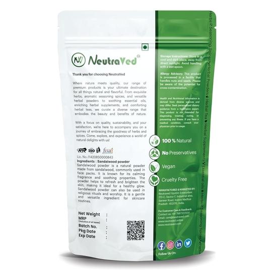 NeutraVed Sandalwood Powder For Face Pack Enriched with Organic & Pure Chandan Powder Mask for Glowing Skin - 200g