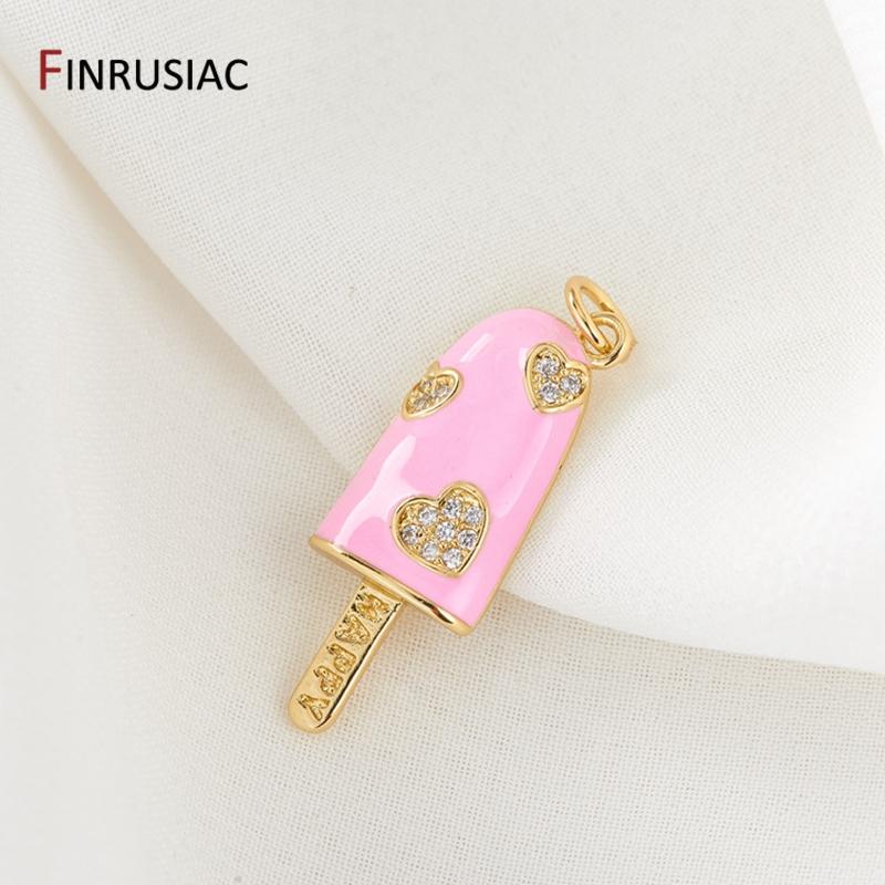 

5 Colors Enamel Love Ice Cream Necklace Pendants,Inlaid Zircon Ice Cream Charms For DIY Jewelry Making Accessories 1 piece