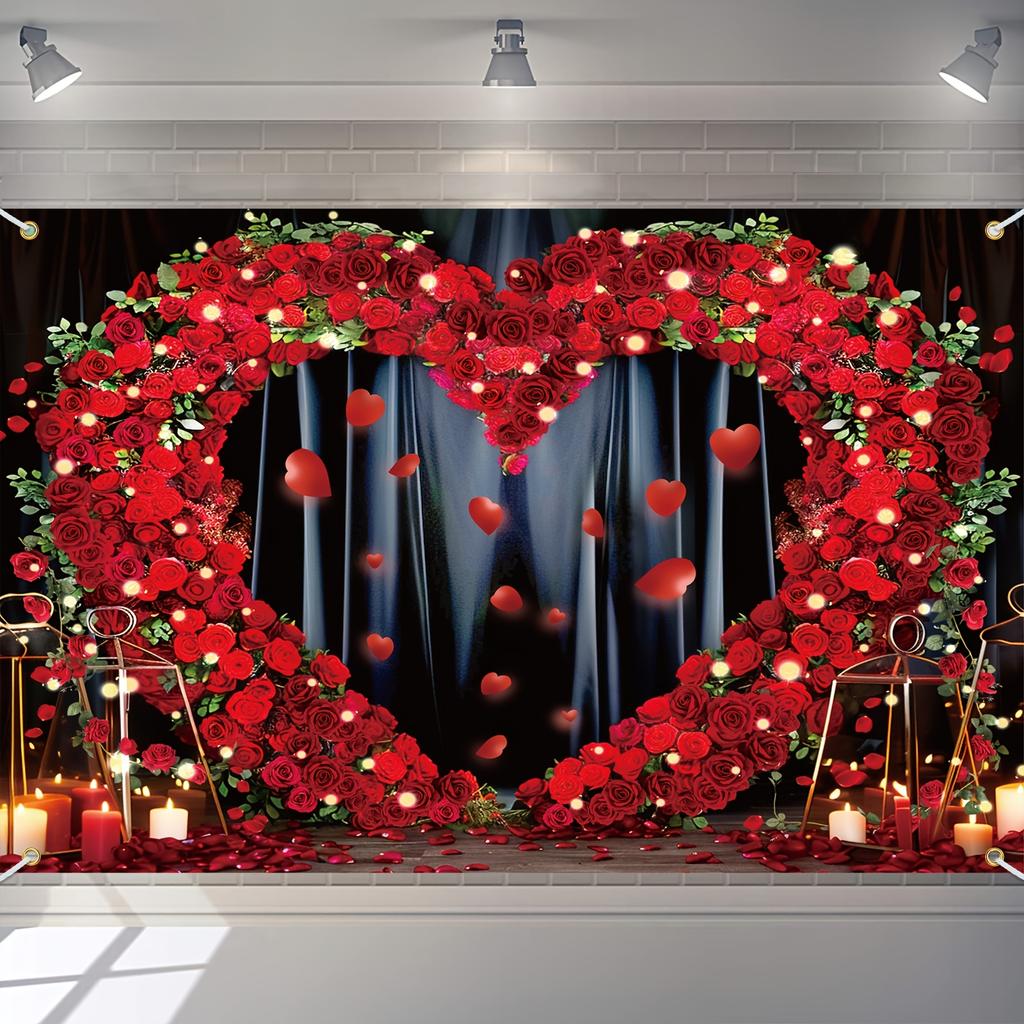 Decorazione di sfondo per foto con rosa a forma di cuore, sfondo fotografico in fibra di poliestere, adatto per matrimoni