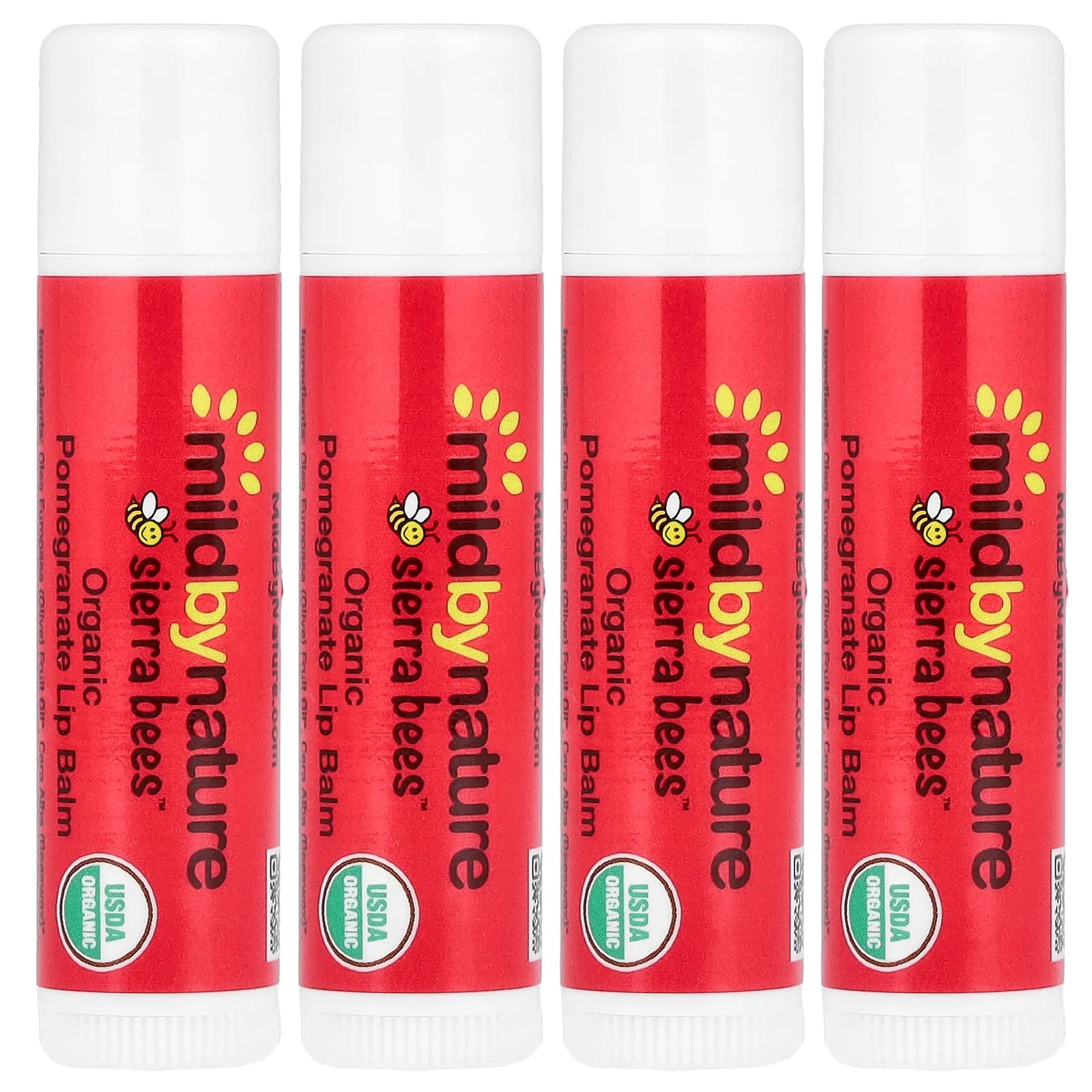 

Mild By Nature, Sierra Bees™, Organic Lip Balm, Pomegranate, 4 Pack, 4.25g (0.15oz) Each