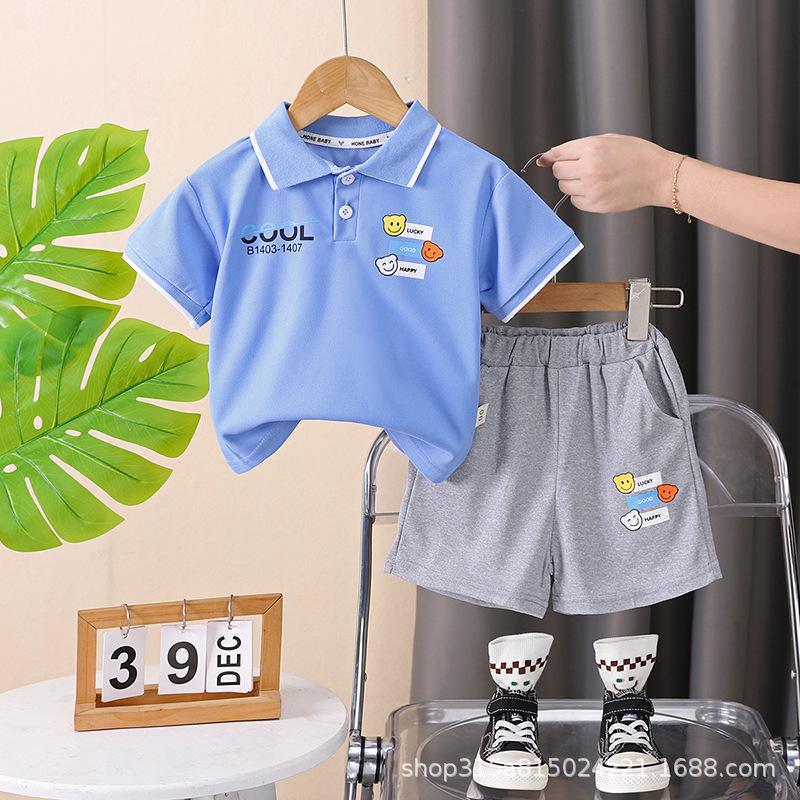 Polo per Bambini con Fantasia a Lettere Outfit Sportivo - Set Casual Estivo a 2 Pezzi per Ragazzi