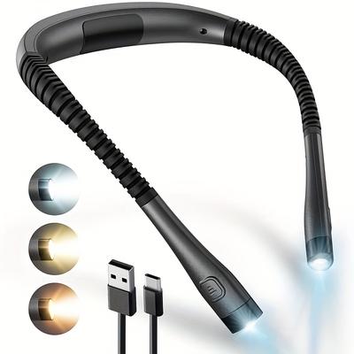 LED-Freisprech-Taschenlampe, Nackenlicht, Leselicht, Bett-Leselicht, 3 Farben, 6 Helligkeitsstufen, biegbarer Arm, wiederaufladbar, langlebig, ideal zum Lesen
