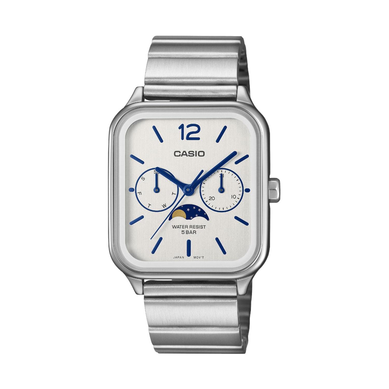 Casio Мужские часы с фазами луны, Casio Collection, MTP-M305D-7AJF, Белый циферблат, Оригинальная японская модель