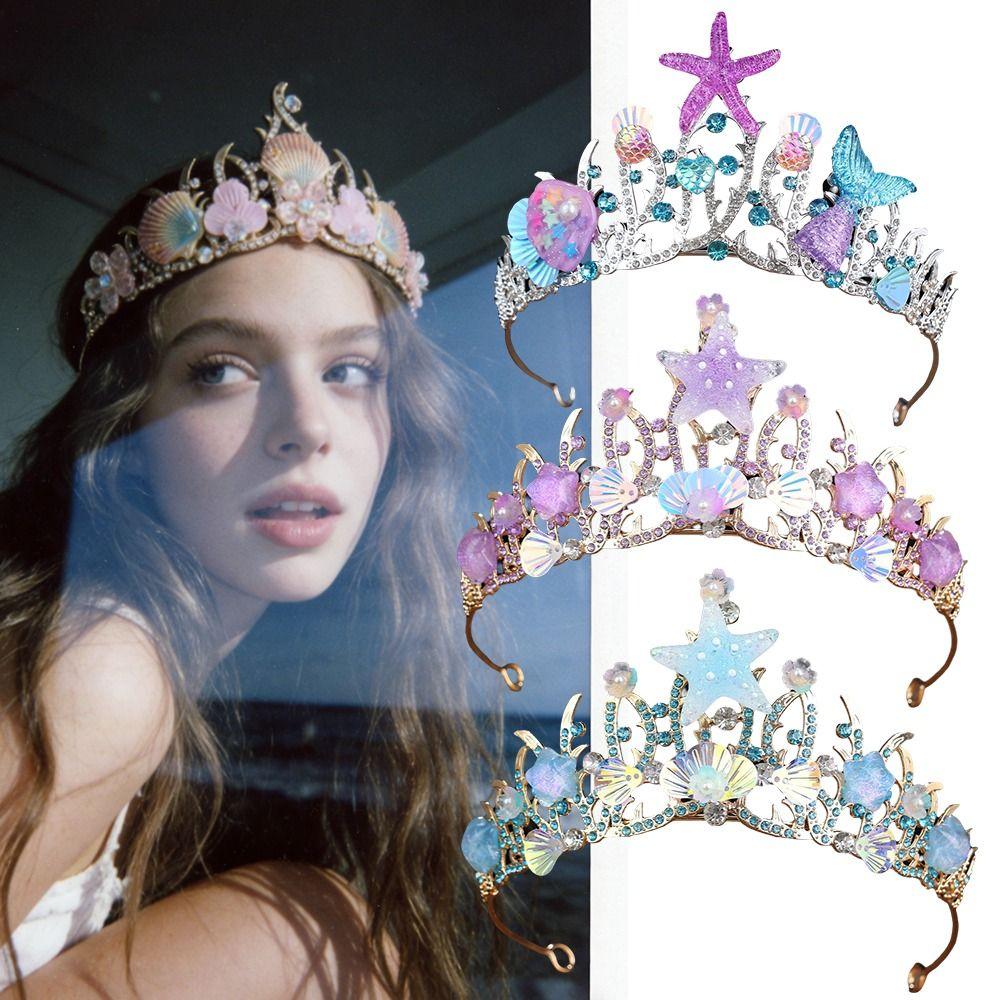 Hair Accessories Crystal Shell Mermaid Sea Star Crown Tiara Headband Tiaras Headwear  Glam Looks