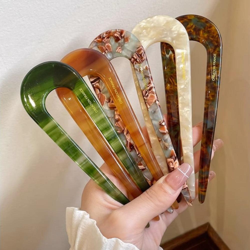 Acetate U-shape Chinese Hairpins Fork Hair Sticks Women Girls Vintage Chic Simple Styling Hair Accessories Headband Comb Tool