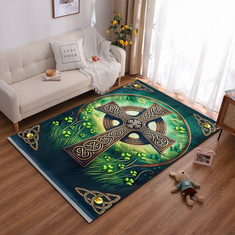 Celtic Cross with Shamrock Design Non-slip rug suitable for living room and bedroom sofas