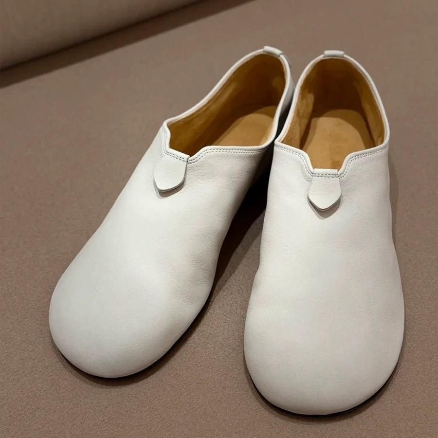French Niche White Flat-bottomed Soft Deep-mouth Casual Loafers Women's Spring, Autumn and Winter Fashion Round Head Small Leather Shoes Single Shoes