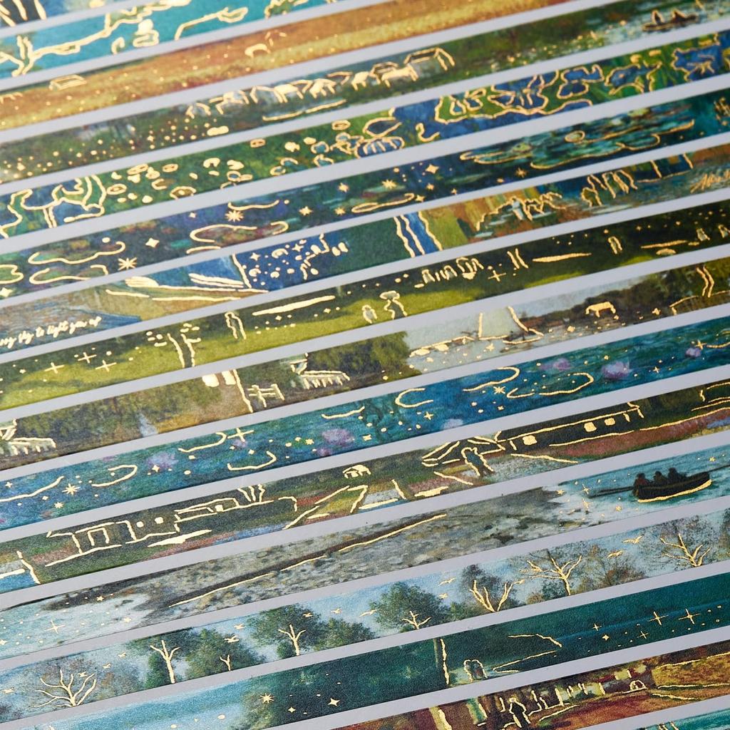 YUBX Oil Masking Set of Landscape Pattern Washi Tape with Gold Foil Perfect for Drawing DIY Gift and Gift Decorations Oil Painting-Style Tape, 20,