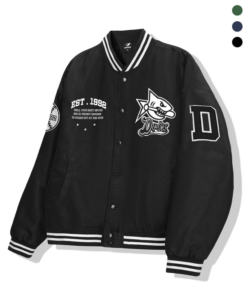 Drix Shark Logo Patched Varsity Jacket_3Color