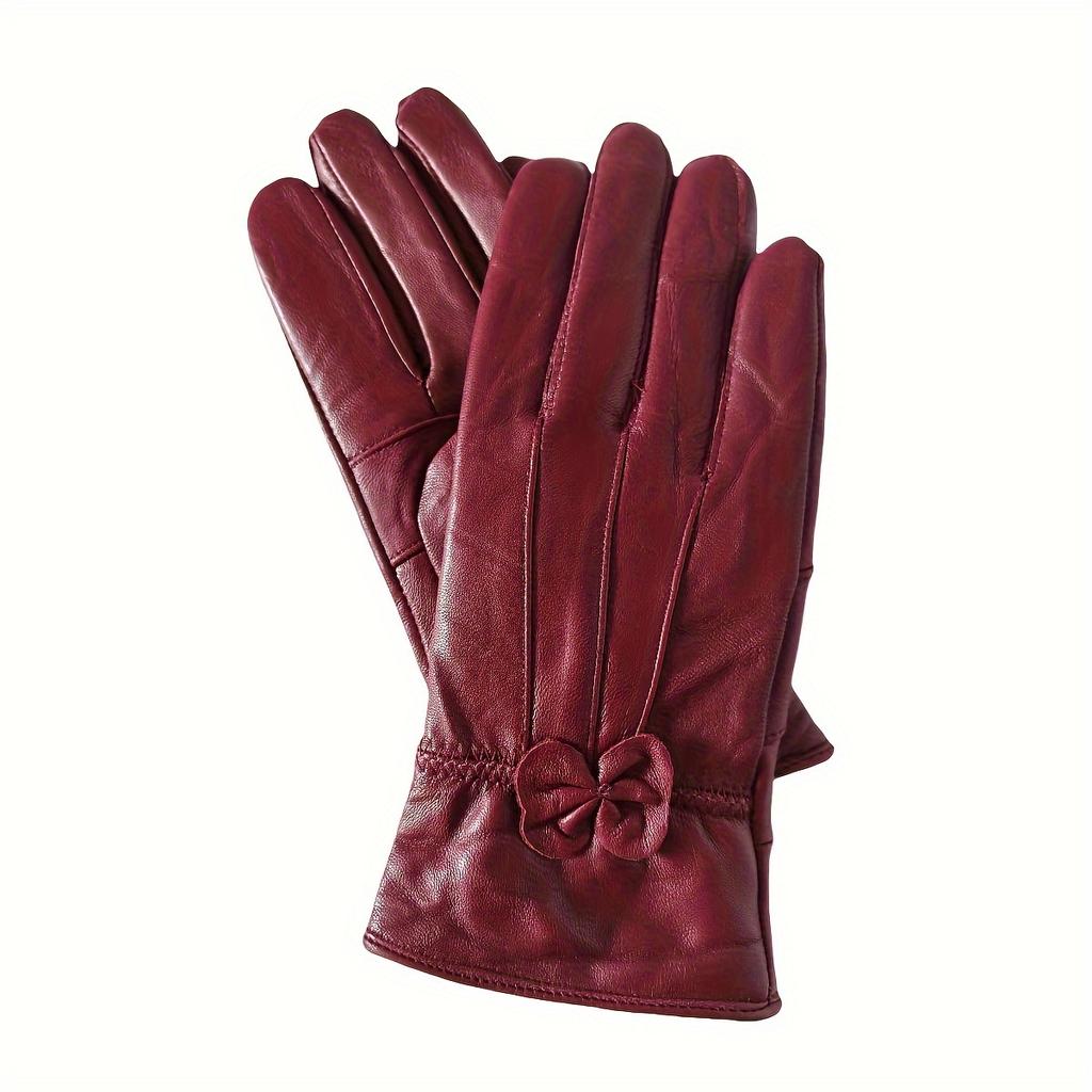 Damen Echtlederhandschuhe mit Schleifendetail - Elegante Rote, Marineblaue & Schwarze Reithandschuhe, Vollfingerwärme zum Autofahren & für Outdoor-Aktivitäten