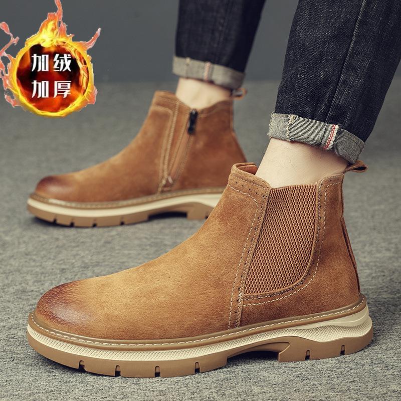 

2025 autumn and winter new Martin boots men s shoes heightened platform retro locomotive shoes sleeve trendy versatile big yellow boots 44