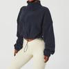 Women's Fashion Fleece Pullover Warm Stand Collar Zipper Long Sleeve Solid Color Sweatshirt Top