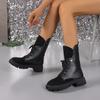 French Vintage Mid-Thigh Boots Fall New Round Toe Spliced Front Lace-Up Rivet Soft Sole Non-Slip Kitten Heels
