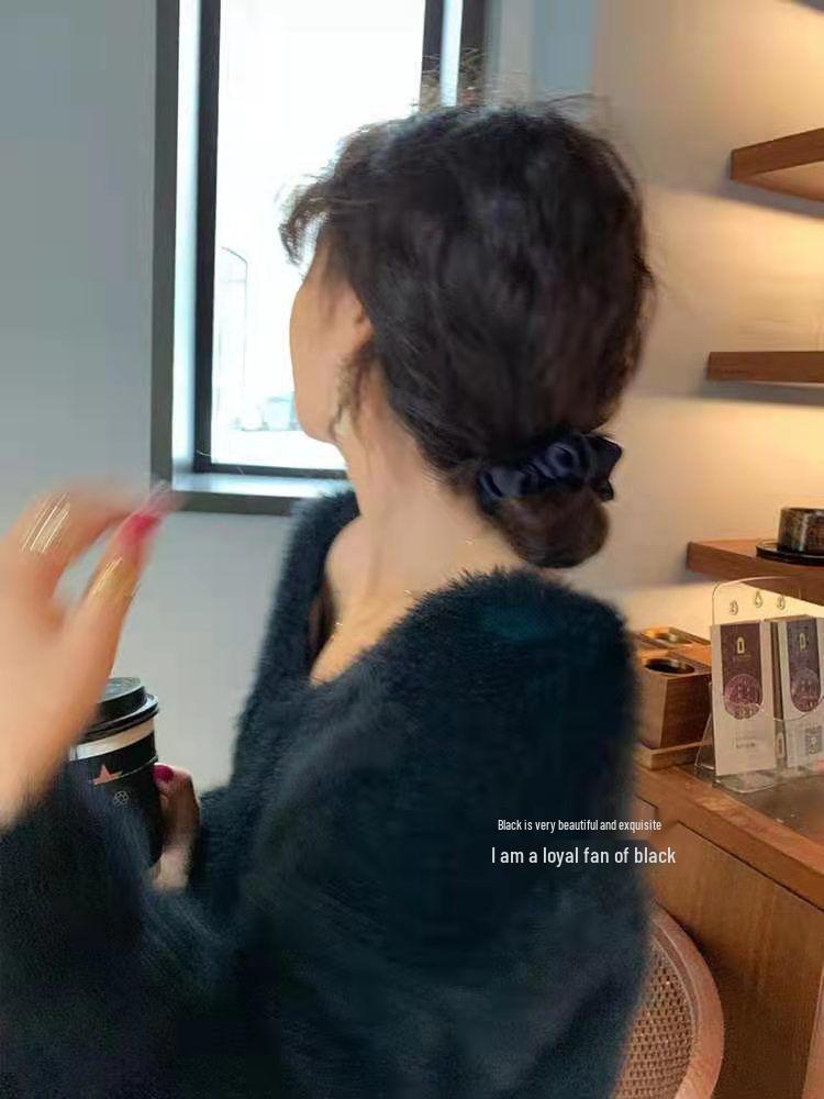 Women's Fluffy Mink Velvet V-neck Sweater: Japanese & Korean Style, Fashionable, Versatile, Loose Fit for Autumn/Winter