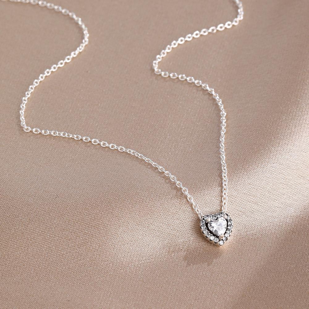 

New Hot Selling 925 Silver,Pink,Red,Blue Heart-Shaped Necklace,Suitable for European Women s Exquisite High-Quality Jewelry Gift