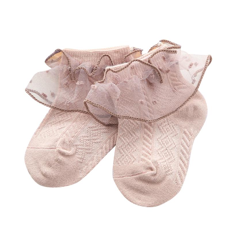 1 Par Flickstrumpor Bomull Jacquardmönster Spets Prinsessstrumpor Barn Dansstrumpor