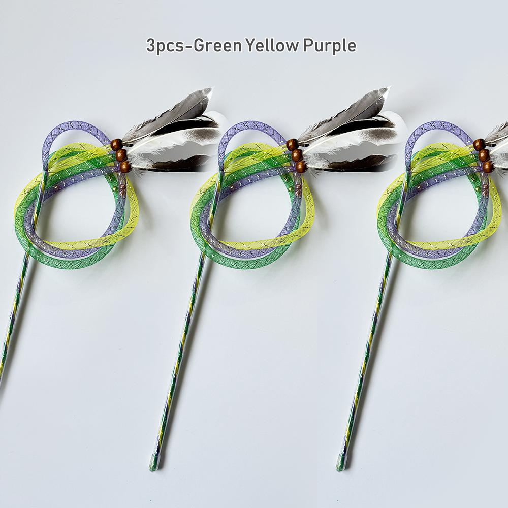 

3pcs Feather Elastic Mesh Tube Cat Toy Teaser Stick Pet Toy