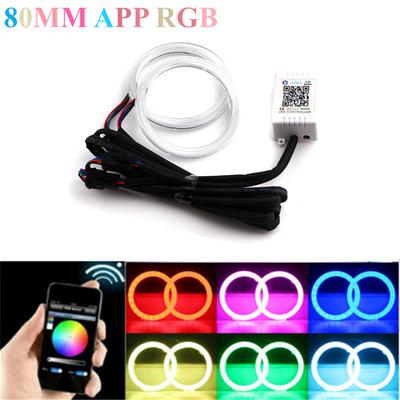 2 bucăți 80 mm RGB COB Angel Eye Halo Ring APP Control pentru mașină LED faruri de ceață