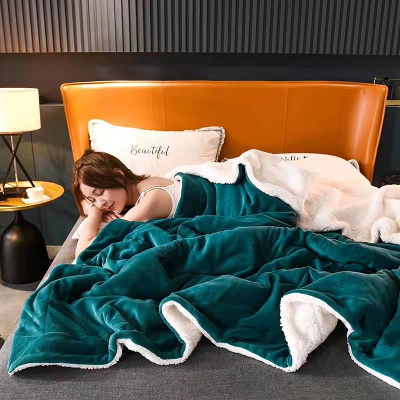 Soft and Comfortable Flannel Composite Sofa Blanket Double Layer Thickened Coral Fleece Winter Lamb Fleece Blanket