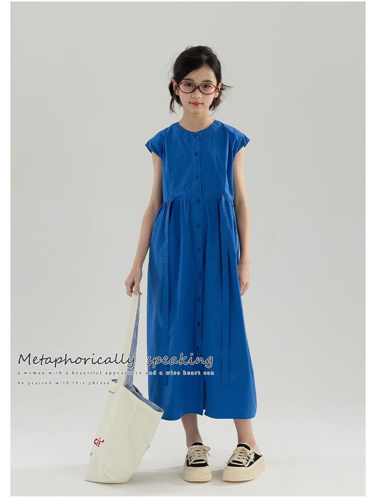 Girls' Stylish Summer Long Dress: Single-Breasted, Parent-Child Matching