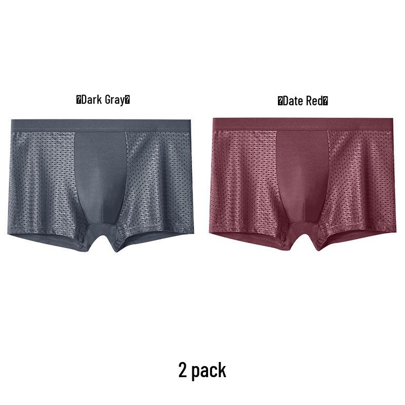 Men's Black Ice Silk Mid-Waist Breathable Mesh Boxer Briefs