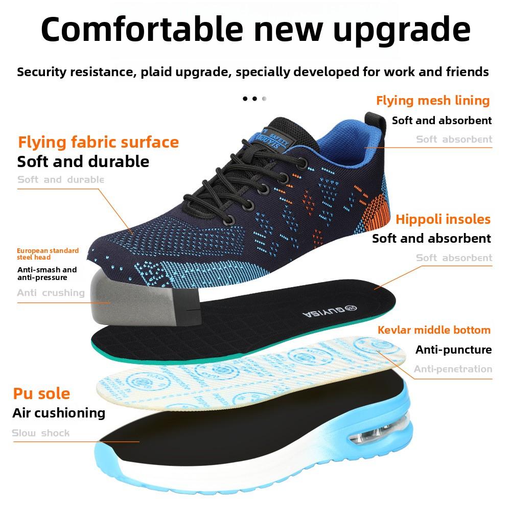 Mode Atmungsaktive Mesh Arbeits-Sneaker Herren Damen Sicherheitsschuhe Stahlkappe Unzerstörbare Schuhe Anti-Smash Leichte Luftpolster Arbeitsschuhe Herren
