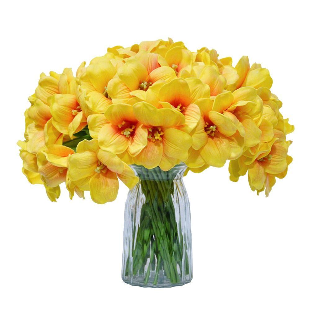 5pcs Large Petal PU Simulation Flower Soft Fake Flowering Design Tulip Artificial Flower Brownie Tulip Flower Blooming Opening