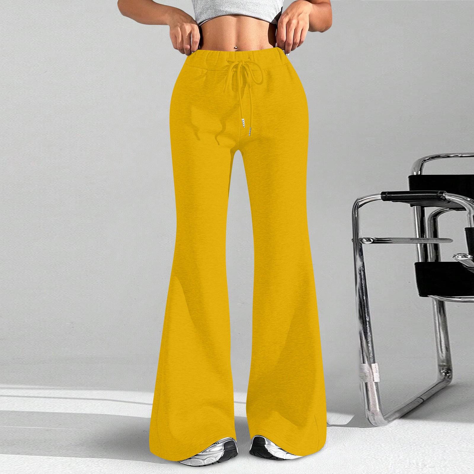 

Женские модные свободные брюки-карго с завязками на талии, однотонные, расклешенные XL жёлтый